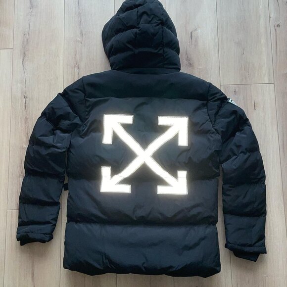 OFF-WHITE MEN'S BLACK PUFFER CASUAL JACKET MEDIUM SIZE - Picture 3 of 6